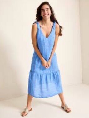 Tommy Bahama NWT Linen Tiered Midi Turkish Blue Size Large